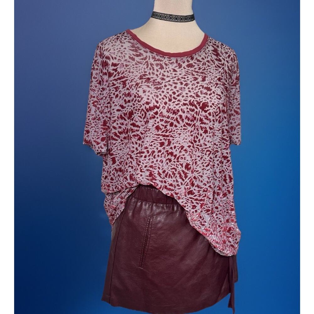We The Free People Red Berry Velvet Burnout Velour Oversized Top S Popover Tee